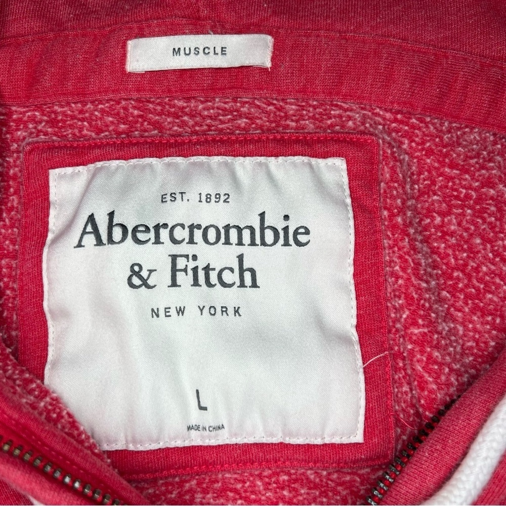 Abercrombie & Fitch Muscle Full Zip Red Hooded Sweatshirt Y2K Mens Large - Picture 5 of 9